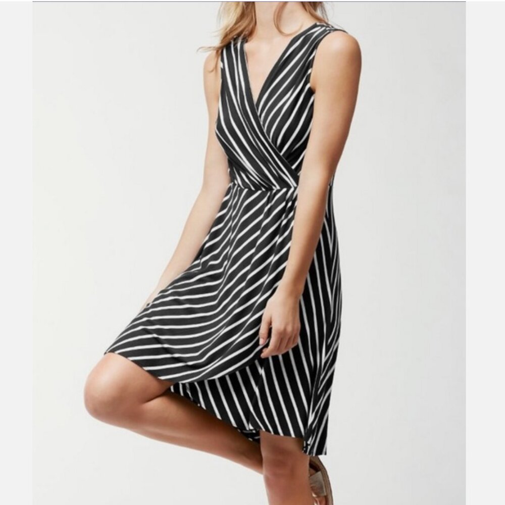 NWT Tommy Bahama Portside Dress Small Stripe Faux Wrap Black